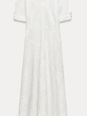 Zara White Embroidered Eyelet Midi Dress from the premium Zara ZW Collection.